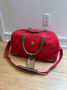 Diane von Furstenburg DVF Red Weekender Duffel Bag with Tan Trim